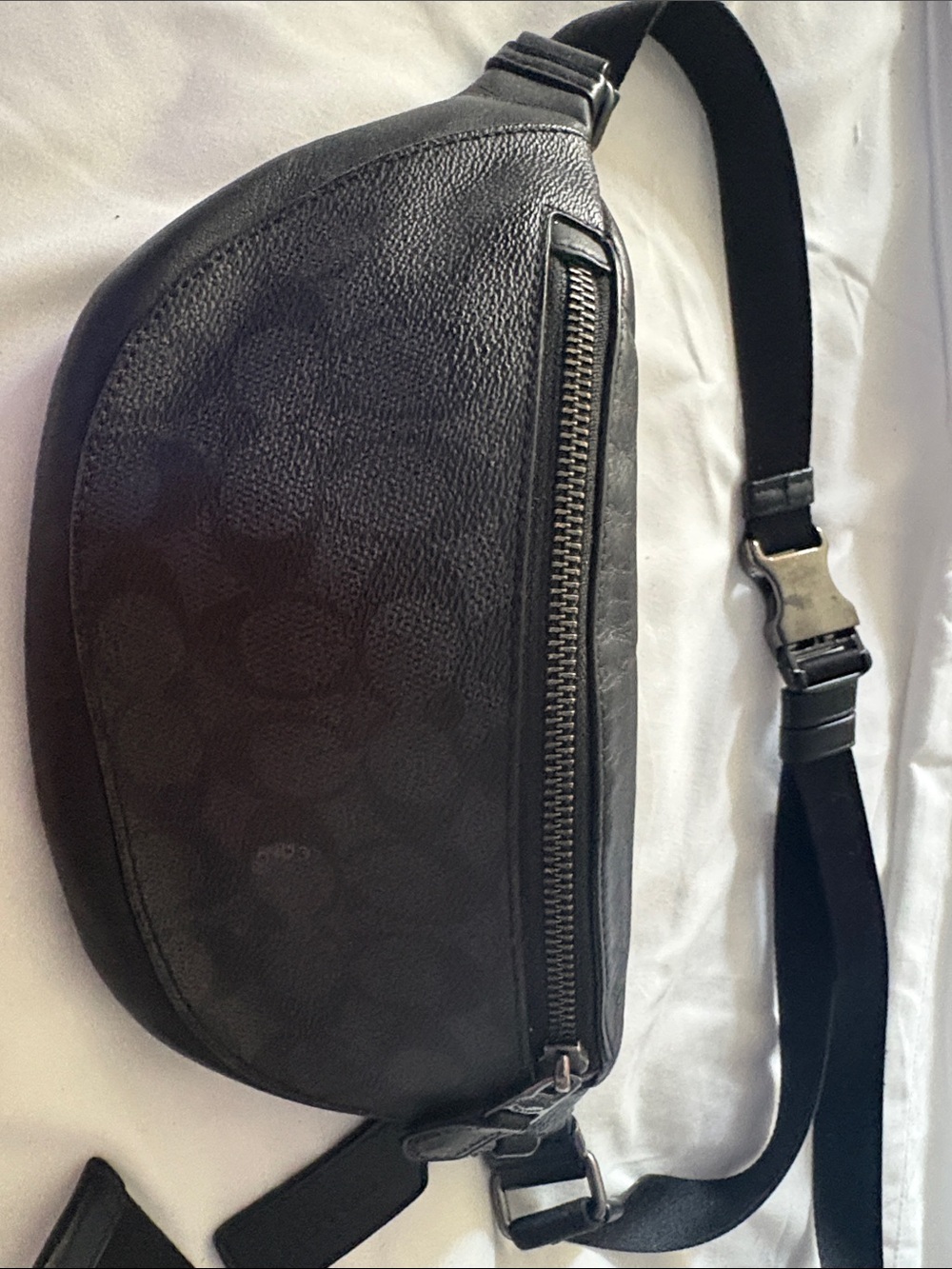 Coach Black Signature Leather Belt Bag with Silver Hardware FANNY OR CROSSBODY